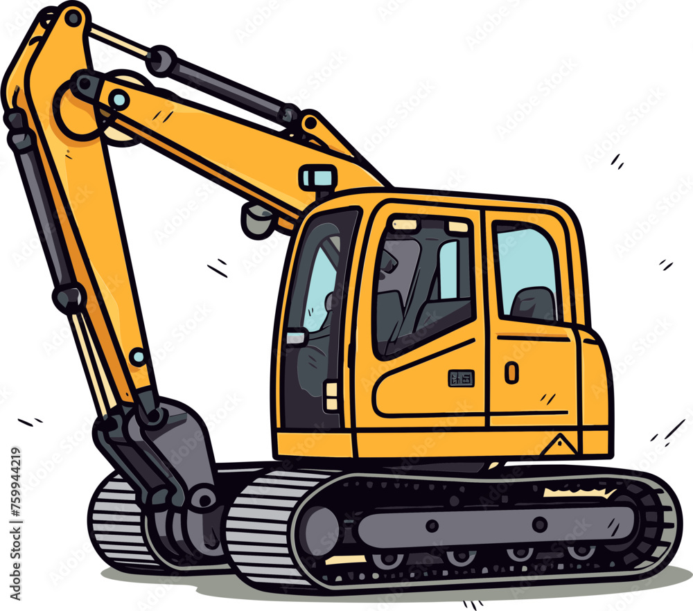 Construction Excavator Machine Vector Graphic with Realistic Components