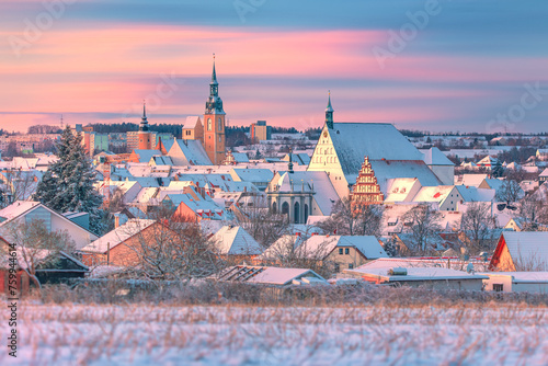 Freiberg blick zur verschneiten Altstadt mit Petrikirche und Dom photo