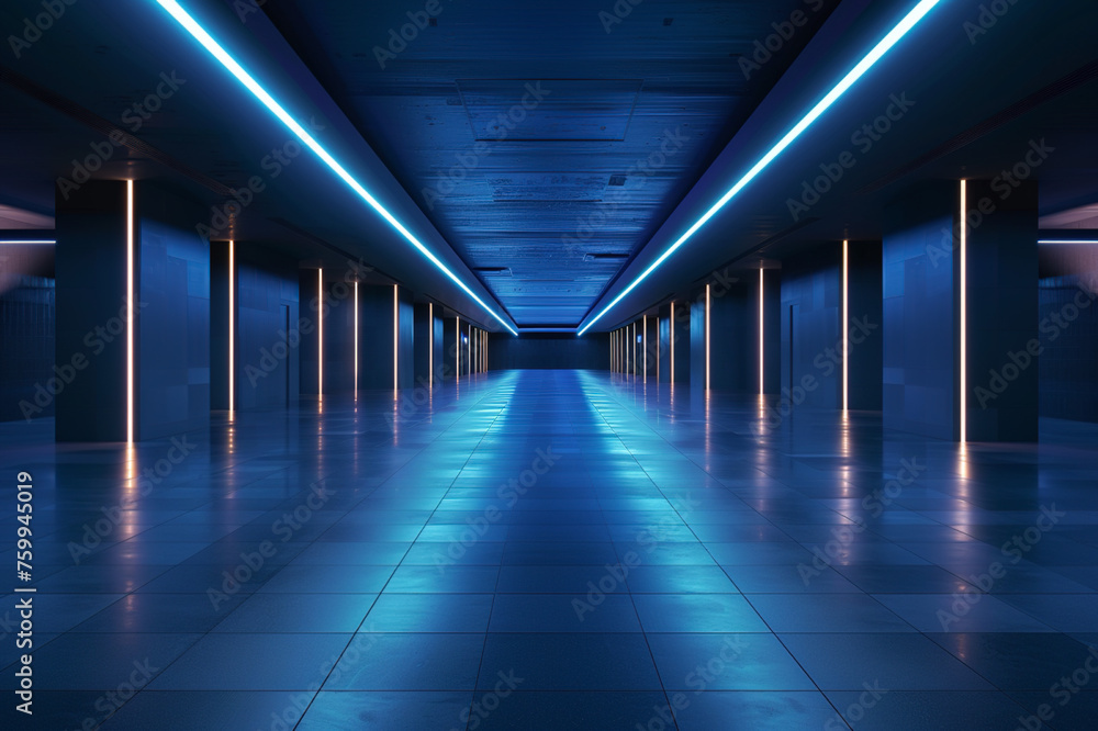 Blank hall with neon light for products display Blank hall with neon light for products display