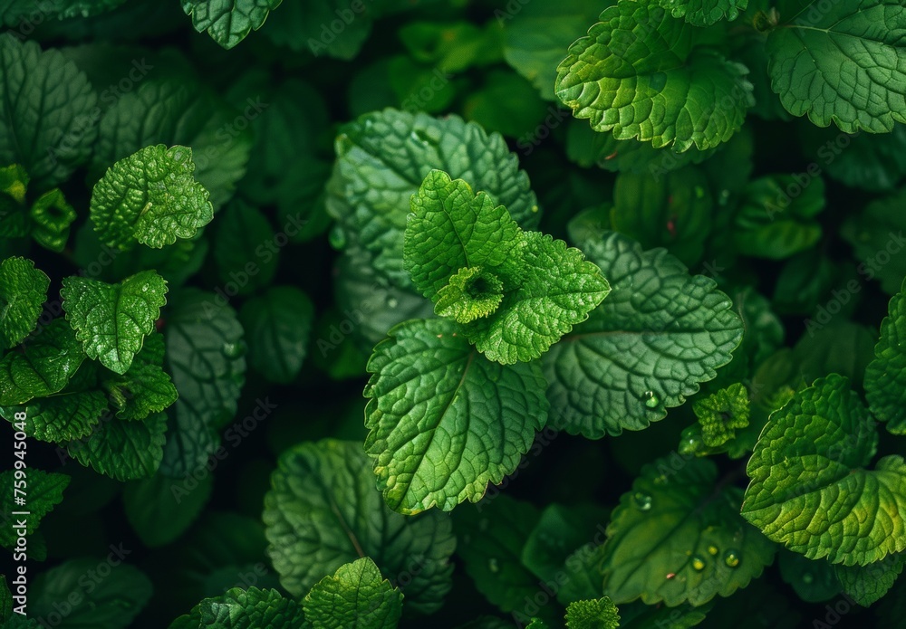 mint leaves on a green background mint leaves on a green background