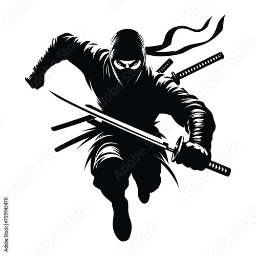 ninja silhouette illustrations on isolated background	