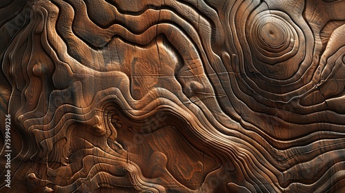 A 3D abstract texture with a wood grain effect, featuring various shades of brown and intricate patterns. UHD high resolution