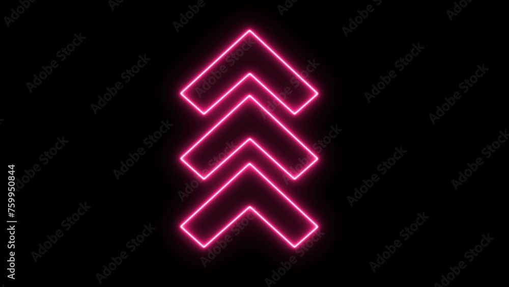 Abstract glowing neon up arrow illustration on black background. Navigation pointer sign. Neon arrow icon. Abstract glowing neon up arrow illustration on black background. Navigation pointer sign. Neon arrow icon.