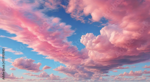 Celestial landscape with pink clouds