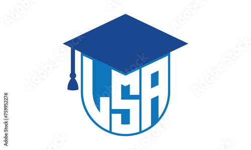LSA initial letter academic logo design vector template. school college logo, university logo, graduation cap logo, institute logo, educational logo, library logo, teaching logo, book shop, varsity	
 photo