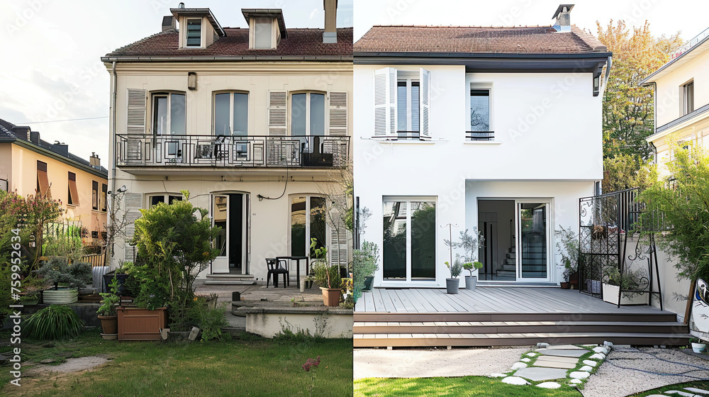 Renovated house, both before and after the restoration process. 