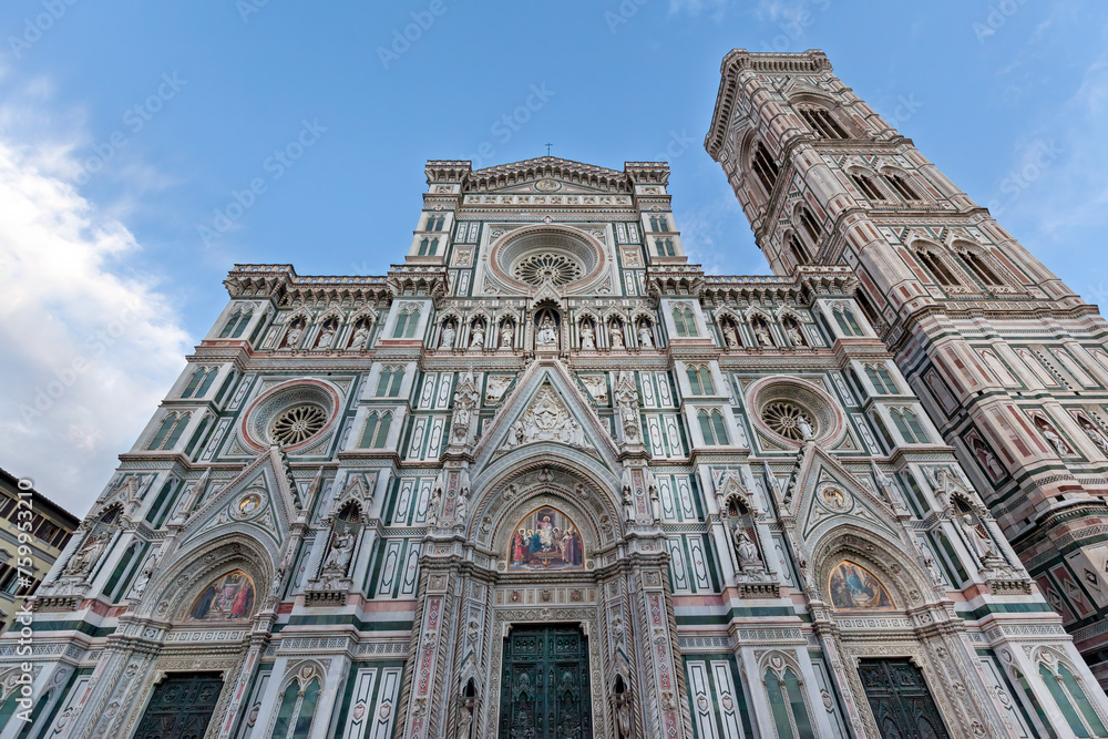 The famous Duomo (Cathedral) of Florence, Italy, a masterpiece of gothic style, completed in 1436, with beautiful decoration and the magnificent dome by Filippo Brunelleschi.