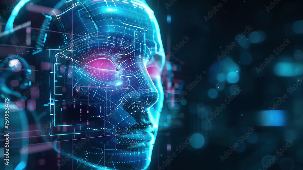 Virtual assistant HUD user display technology. AI artificial intelligence robot support. Chatbot human brain neural network low poly illustration Virtual assistant HUD user display technology. AI artificial intelligence robot support. Chatbot human brain neural network low poly illustration
