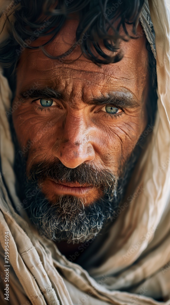 Close-up visual representation of middle-aged Daniel as a figure of a righteous and wise man. Daniel's expression of courage and humility during his captive period.