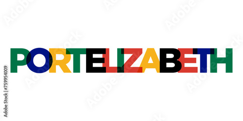 Port Elizabeth in the South Africa emblem. The design features a geometric style, vector illustration with bold typography in a modern font. The graphic slogan lettering.