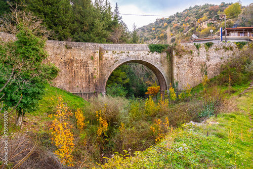 The stone bridge at the entrance of Dimitsana village in Peloponnese, Arcadia, Greece