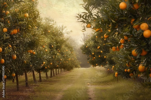 Scenic Orange Grove in the Countryside