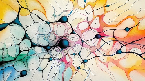 abstract background, colorful neural connections, tree of colored neurons on a white background, neurography, expansion	