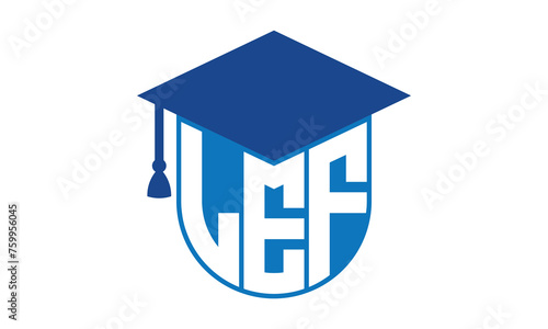 LEF initial letter academic logo design vector template. school college logo, university logo, graduation cap logo, institute logo, educational logo, library logo, teaching logo, book shop, varsity	
