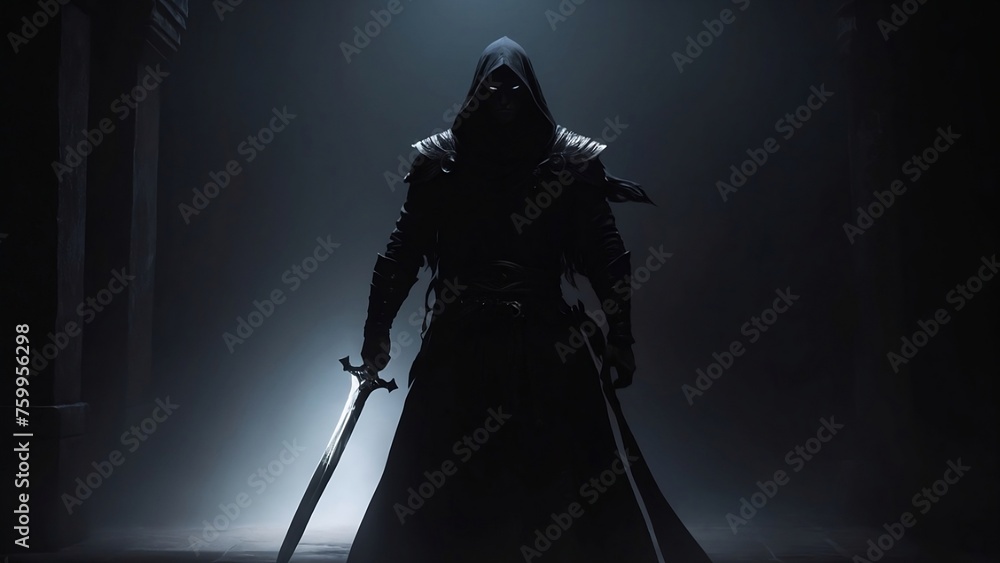 A dark figure holding a sword