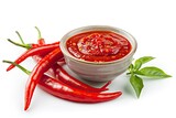 Chili red papper on white isolated background. Fresh Mexico hot cayenne spicy. Top view isolated on white background