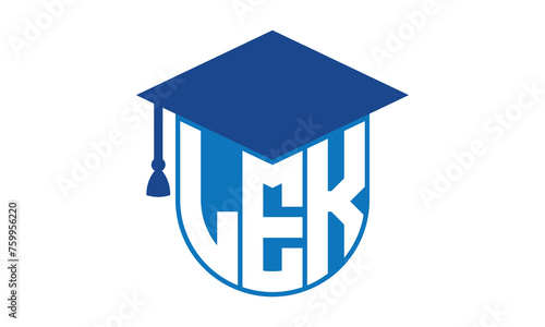 LEK initial letter academic logo design vector template. school college logo, university logo, graduation cap logo, institute logo, educational logo, library logo, teaching logo, book shop, varsity	
