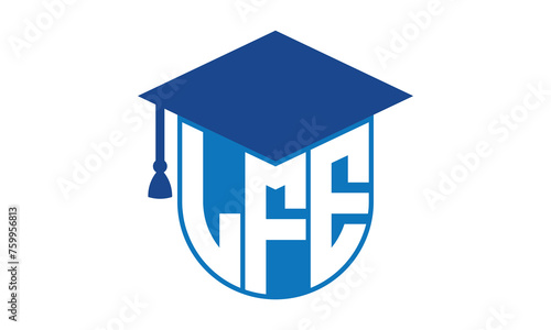 LFE initial letter academic logo design vector template. school college logo, university logo, graduation cap logo, institute logo, educational logo, library logo, teaching logo, book shop, varsity	
 photo