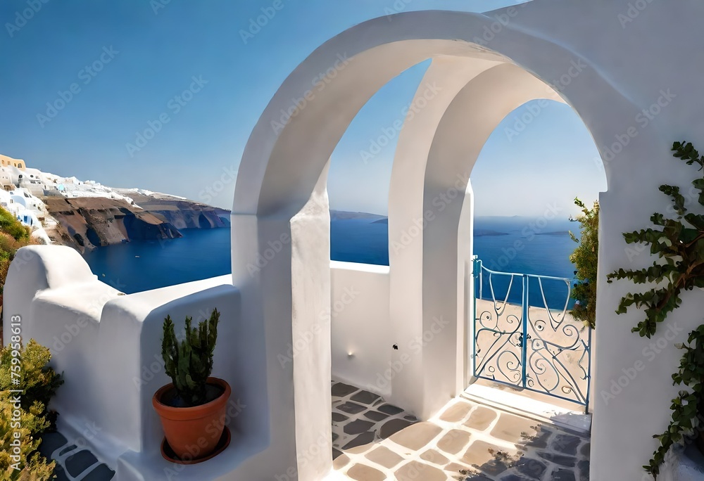 view of arched gate with a view to the sea beach living santorini island style