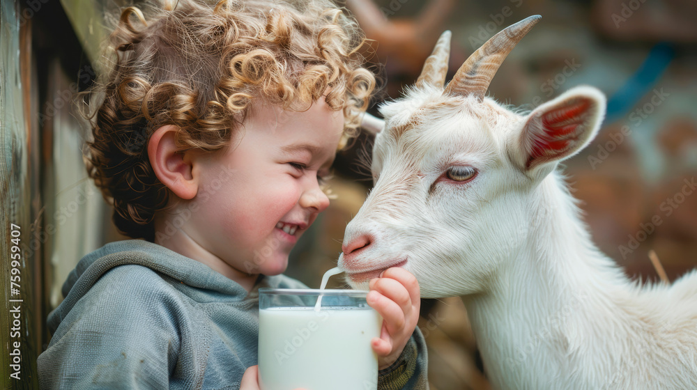 Goat Rodeo Child Meme Funny happy laughing curly-haired kid with a baby goat, the child gives ...