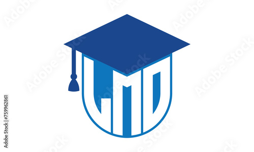 LMO initial letter academic logo design vector template. school college logo, university logo, graduation cap logo, institute logo, educational logo, library logo, teaching logo, book shop, varsity	
