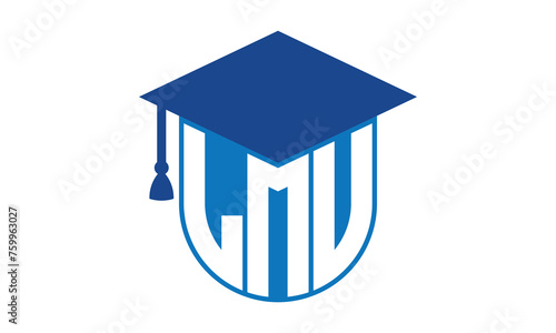 LMV initial letter academic logo design vector template. school college logo, university logo, graduation cap logo, institute logo, educational logo, library logo, teaching logo, book shop, varsity	
 photo