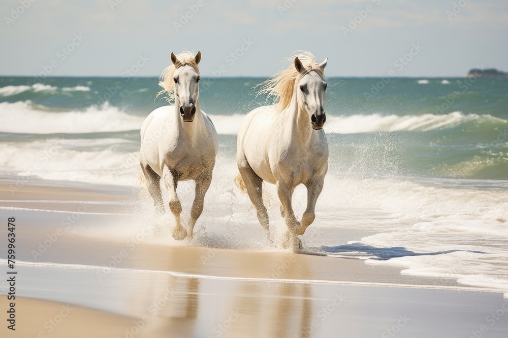 Obraz premium Wild Horses: Galloping Along the Seashore