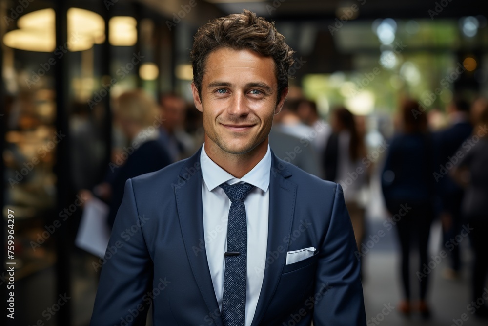 A handsome and confident professional executive in a stylish suit, smiling with assurance in a city setting. A handsome and confident professional executive in a stylish suit, smiling with assurance in a city setting.