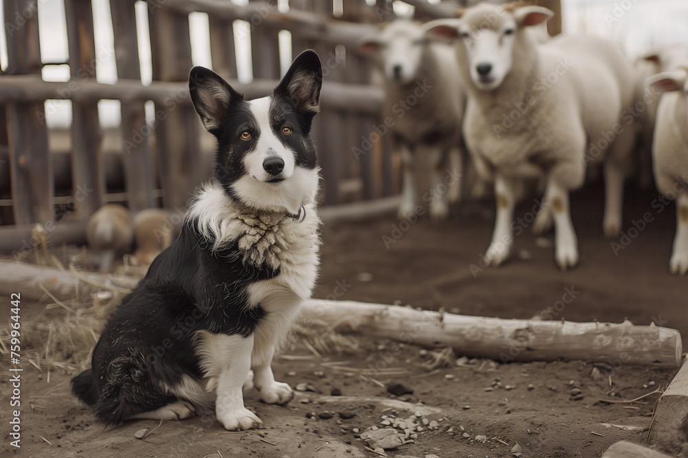 A guard dog guards the sheep in the pen
A guard dog guards the sheep in the pen