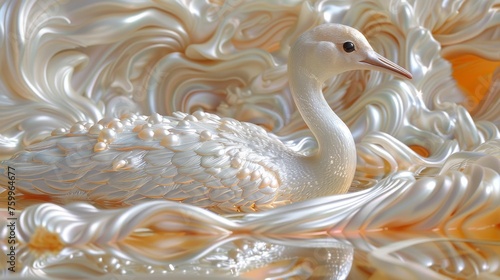 a close up of a white bird in a body of water with a wave pattern on it's body. © Nadia