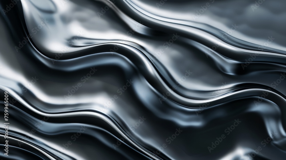 Obraz premium Detailed close-up view of a textured wavy metal surface, reflecting light and shadow.