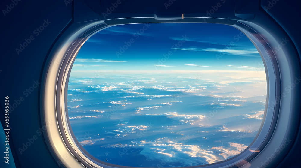 Fototapeta premium Airplane windows provide unique views of the sky and clouds
