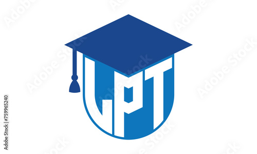 LPT initial letter academic logo design vector template. school college logo, university logo, graduation cap logo, institute logo, educational logo, library logo, teaching logo, book shop, varsity	
 photo