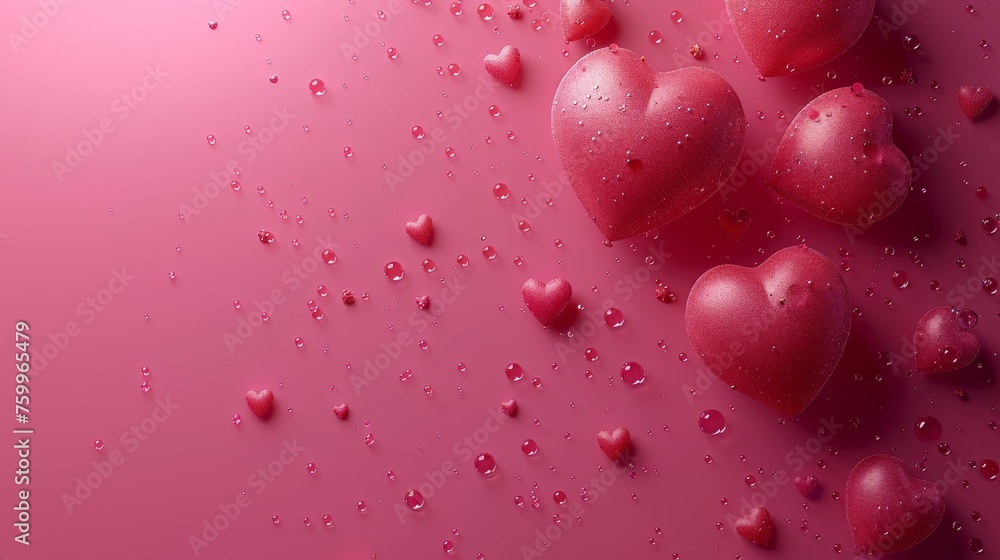 a group of red hearts on a pink background with drops of water on the bottom of the image and on the bottom of the image. a group of red hearts on a pink background with drops of water on the bottom of the image and on the bottom of the image.