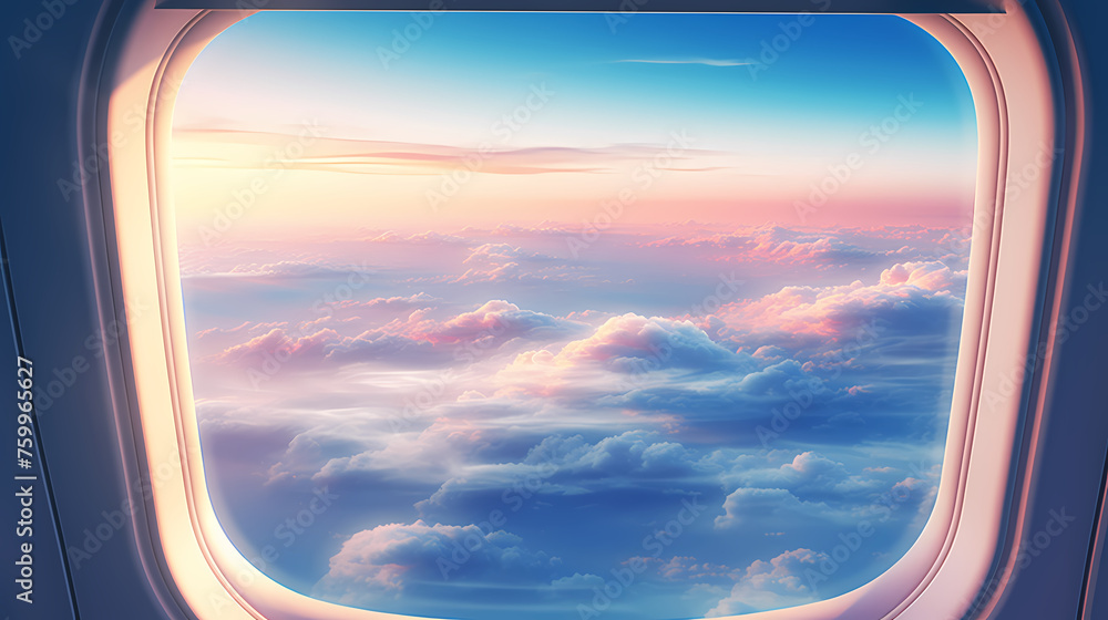Fototapeta premium Airplane windows provide unique views of the sky and clouds