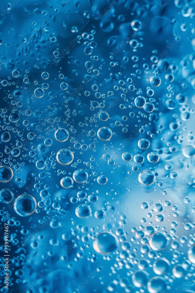 Microscopic water bubbles create a fascinating pattern on a blue surface.