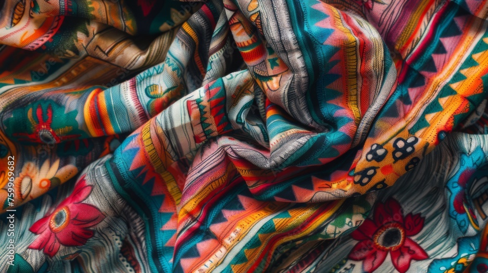 Mexican fabric pattern. Traditional colorful beautifully folded textile with ornaments Mexican fabric pattern. Traditional colorful beautifully folded textile with ornaments