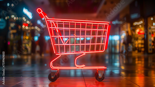 Shopping Cart in Supermarket, Concept of Commerce and Retail