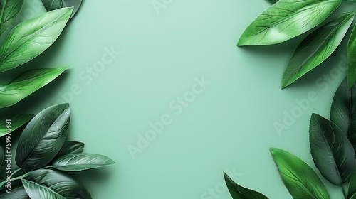 Refreshingly mint green background with a spring leaf motif, ideal for text placement