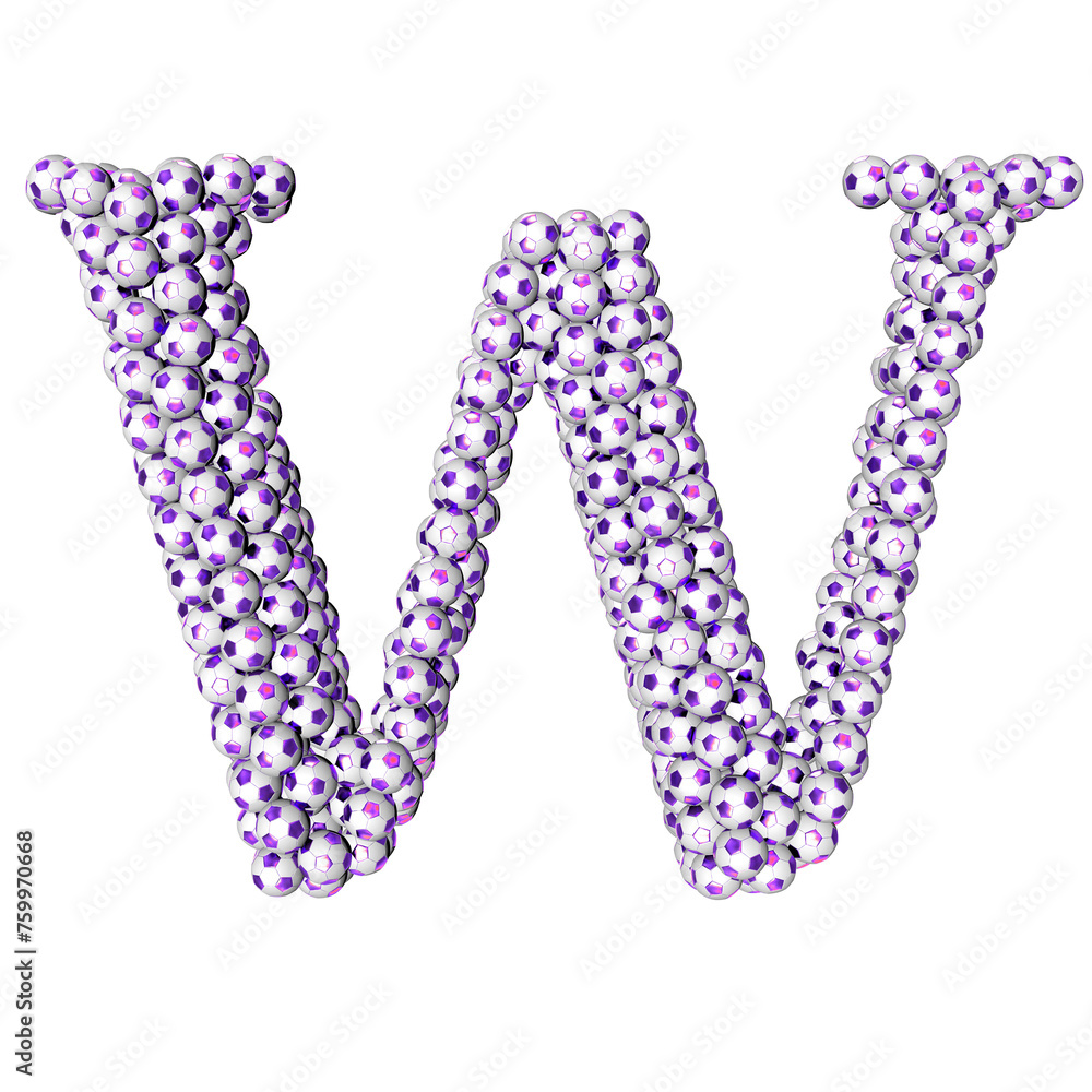 Symbols made from purple soccer balls. letter w Symbols made from purple soccer balls. letter w