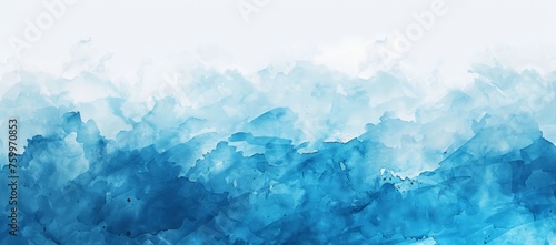 A painting featuring a combination of blue and white colors against a plain white background. © pham