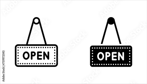 open sign vector icon set, welcoming shop vector illustration on white background