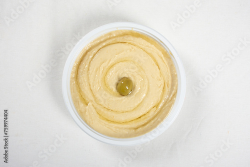 bowl of hummus isolated on white background, all side view focused Appetizer 