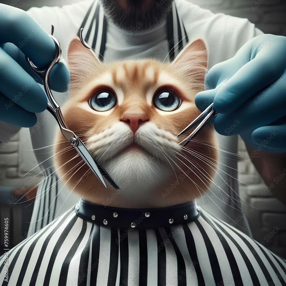 Fototapeta 
cat at the barber shop