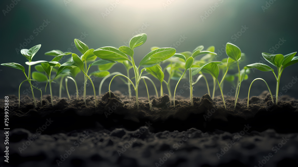 © xuan - Seedlings sprouting in fertile soil at sunrise © xuan - Seedlings sprouting in fertile soil at sunrise