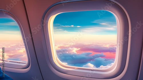 Admire the peaceful cloudscape through the airplane window © ma