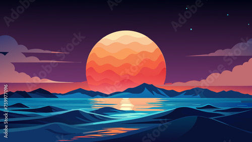 landscape with moon vector art illustration