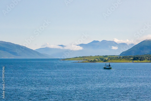 Panoramic view on the fjord near Tromso city © mbruxelle