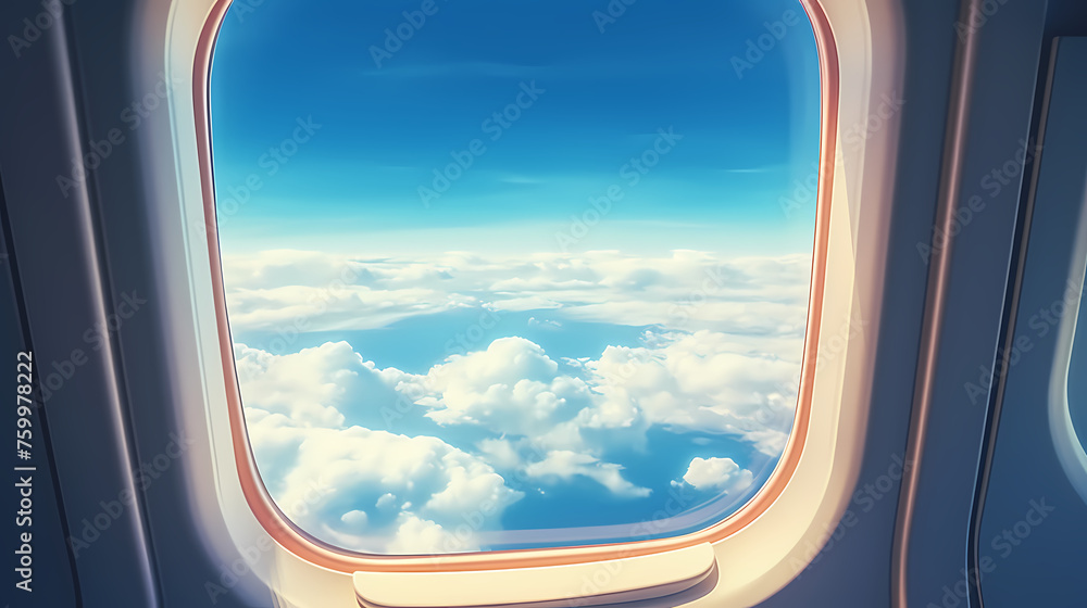 Fototapeta premium Admire the peaceful cloudscape through the airplane window