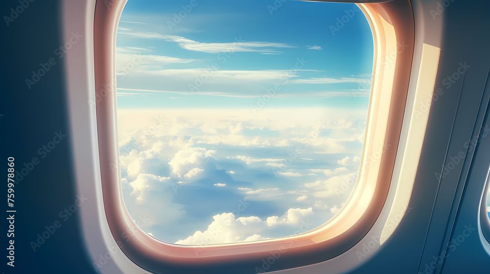 Admire the peaceful cloudscape through the airplane window Admire the peaceful cloudscape through the airplane window